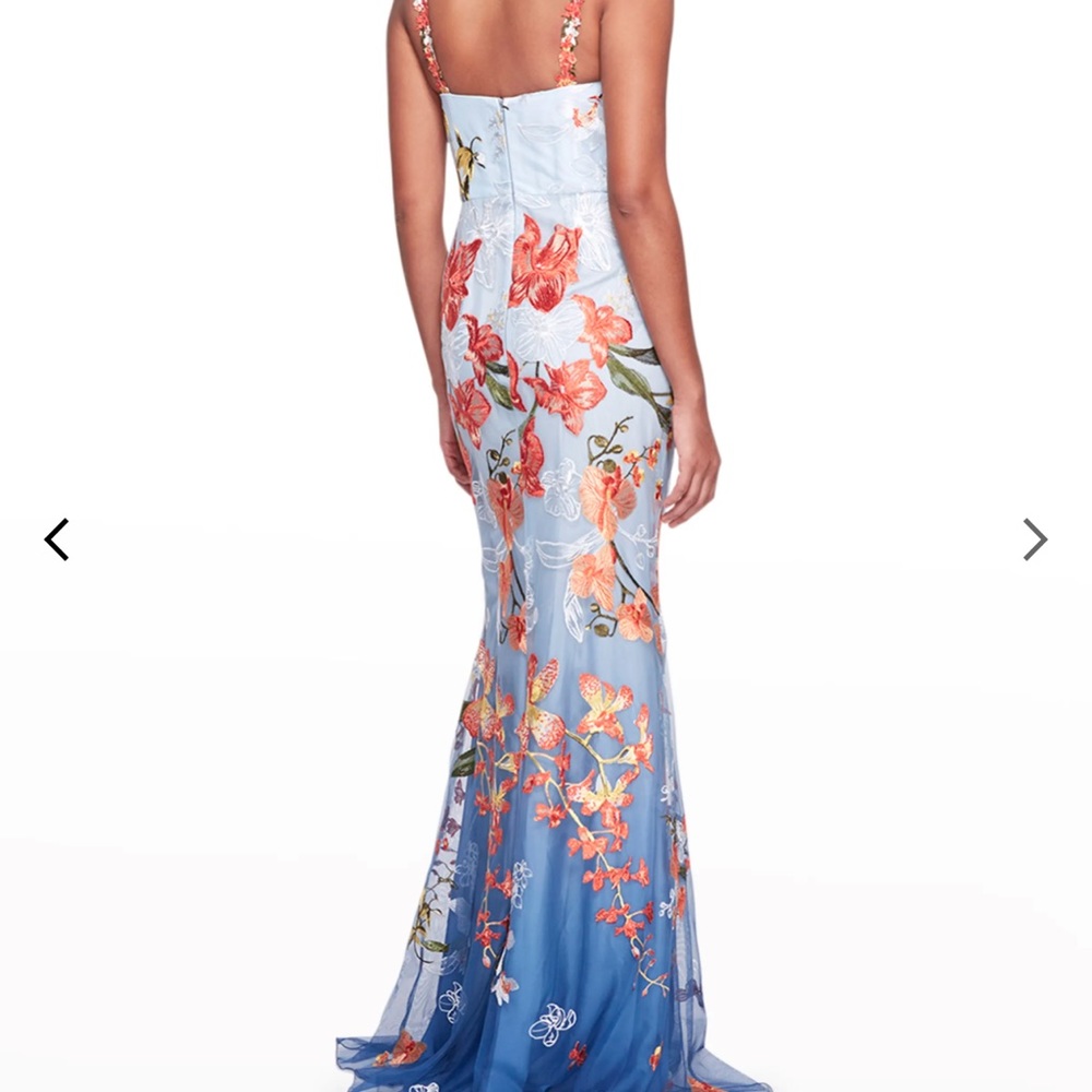 Marchesa Notte Floral-Embroidered Ombré Tulle Gown